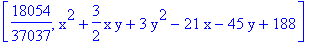 [18054/37037, x^2+3/2*x*y+3*y^2-21*x-45*y+188]